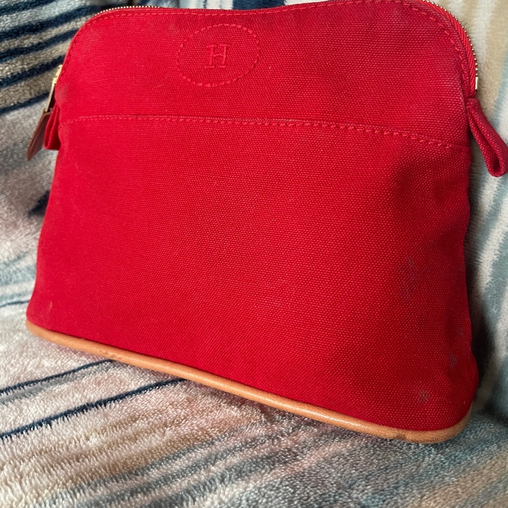 Hermès Bolide Cotton Canvas Pouch with Leather Trim